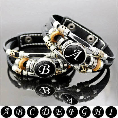 Retro A-Z Initial Alphabet Bracelet – Adjustable Leather & Handmade Rope Bangle for Men & Boys, Perfect Gift Jewelry