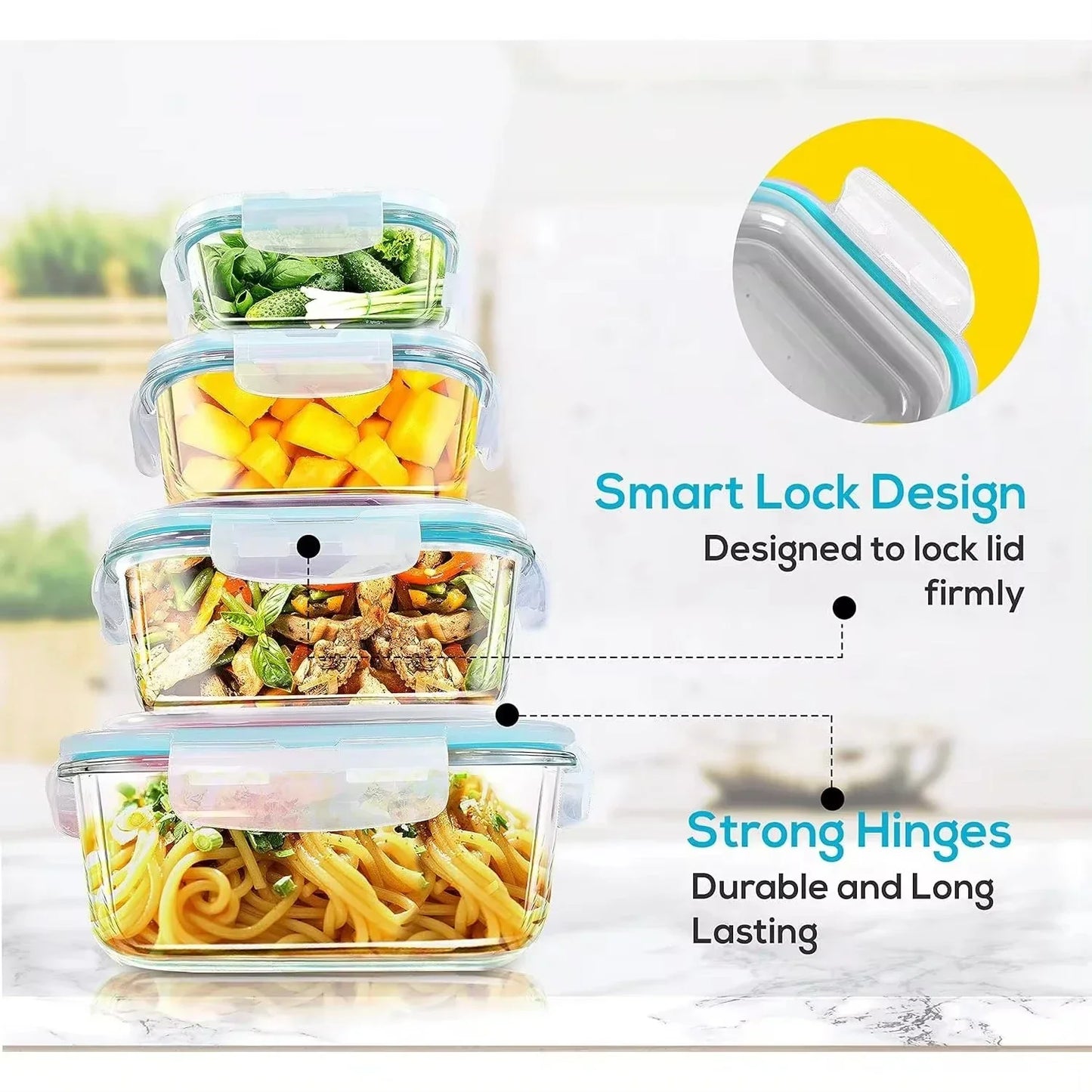 Glass Food Storage Containers — Airtight Bento Boxes for Meal Prep, Microwave, Oven, Freezer & Dishwasher, BPA Free