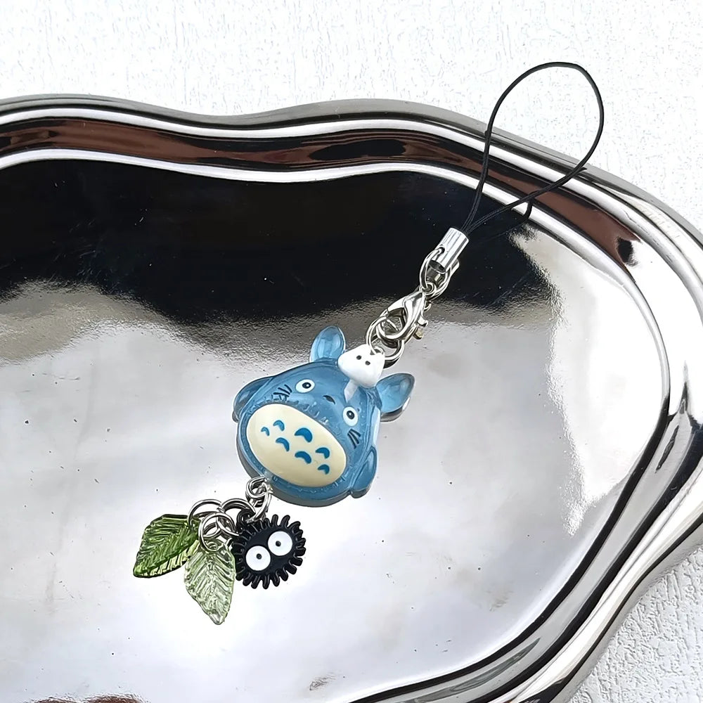 Kawaii Totoro Phone Charm - Blue Animal Soot Sprite Anime Pendant Keychain for Y2K Bags & Gifts