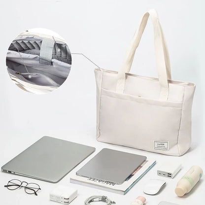Shockproof Canvas Laptop Tote Bag - 14 Inch Women’s Notebook Handbag for MacBook, Dell, HP & More
