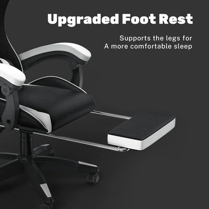 Gaming Chair with Footrest – Ergonomic Gamer Chair with Lumbar Cushion, Headrest, and Height Adjustable for Computer