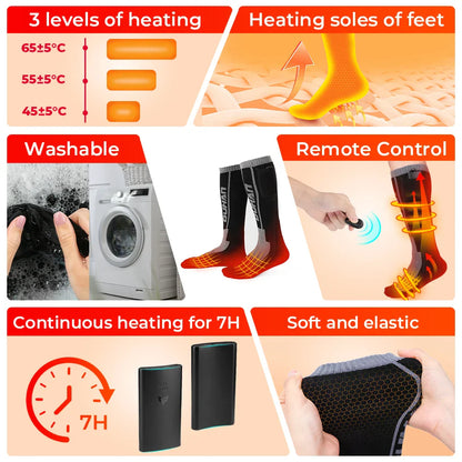 Electric Heated Socks with Remote – Rechargeable Thermal Warmers for Skiing, Snowboarding & Hiking