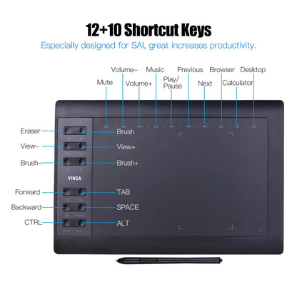 10x6 Inch Professional Graphics Drawing Tablet – 12 Express Keys for Windows & Mac, Digital Painting & Design Tool