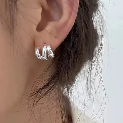 PANJBJ925 Sterling Silver Hoop Earrings - Frosted Geometric Design Fashion Jewelry Gift for Women