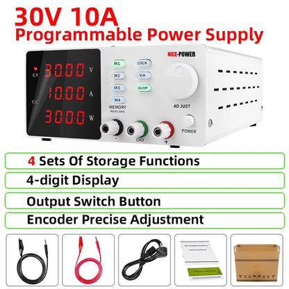 DC Programmable Power Supply — 30V 10A / 60V 5A / 120V Adjustable Laboratory Bench Source with 4-Set Memory Storage Functions