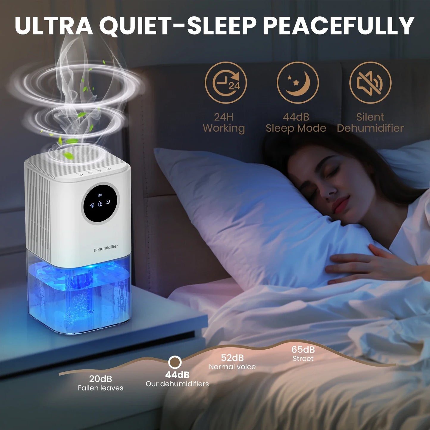 Portable Dehumidifier – 35oz Capacity, Silent Operation, Colorful Lights & Timer Switch for Home & Bedroom