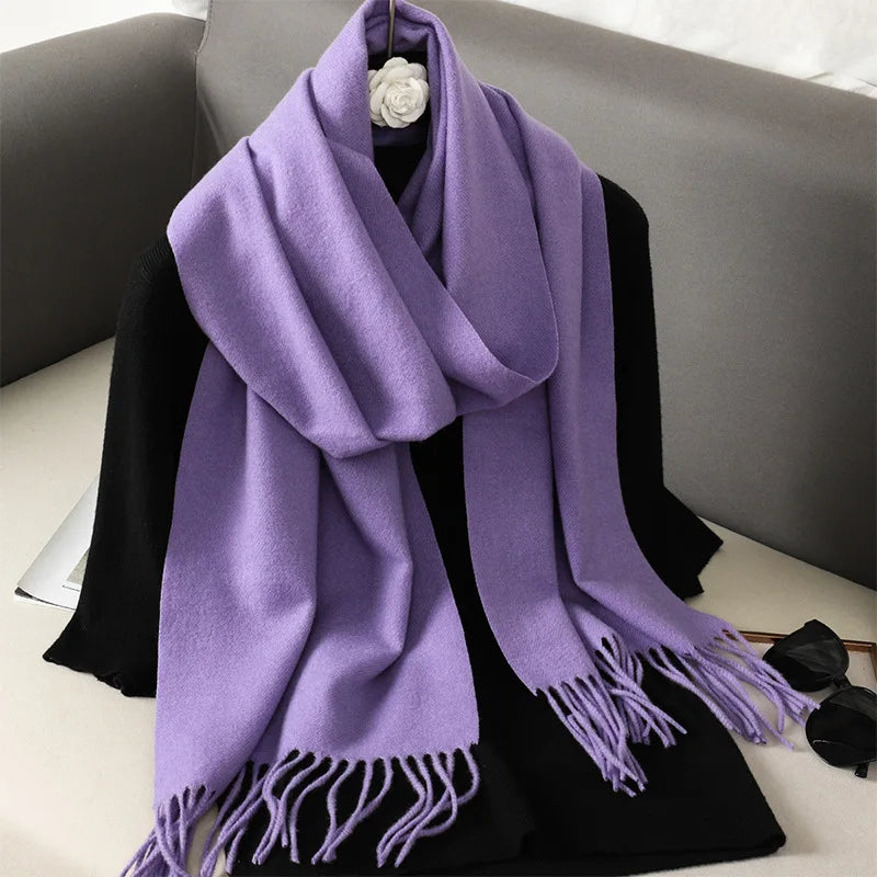 62-Color Solid Women’s Winter Scarf — Thick Warm Cashmere Pashmina Shawl with Tassels, Outdoor Luxury Wrap, Windproof Fashion Scarf