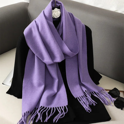 62-Color Solid Women’s Winter Scarf — Thick Warm Cashmere Pashmina Shawl with Tassels, Outdoor Luxury Wrap, Windproof Fashion Scarf