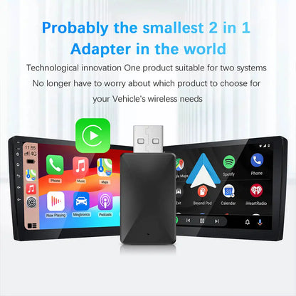 2 in 1 Wired to Wireless CarPlay and Android Auto Adapter - USB Plug and Play for OEM Car Stereo