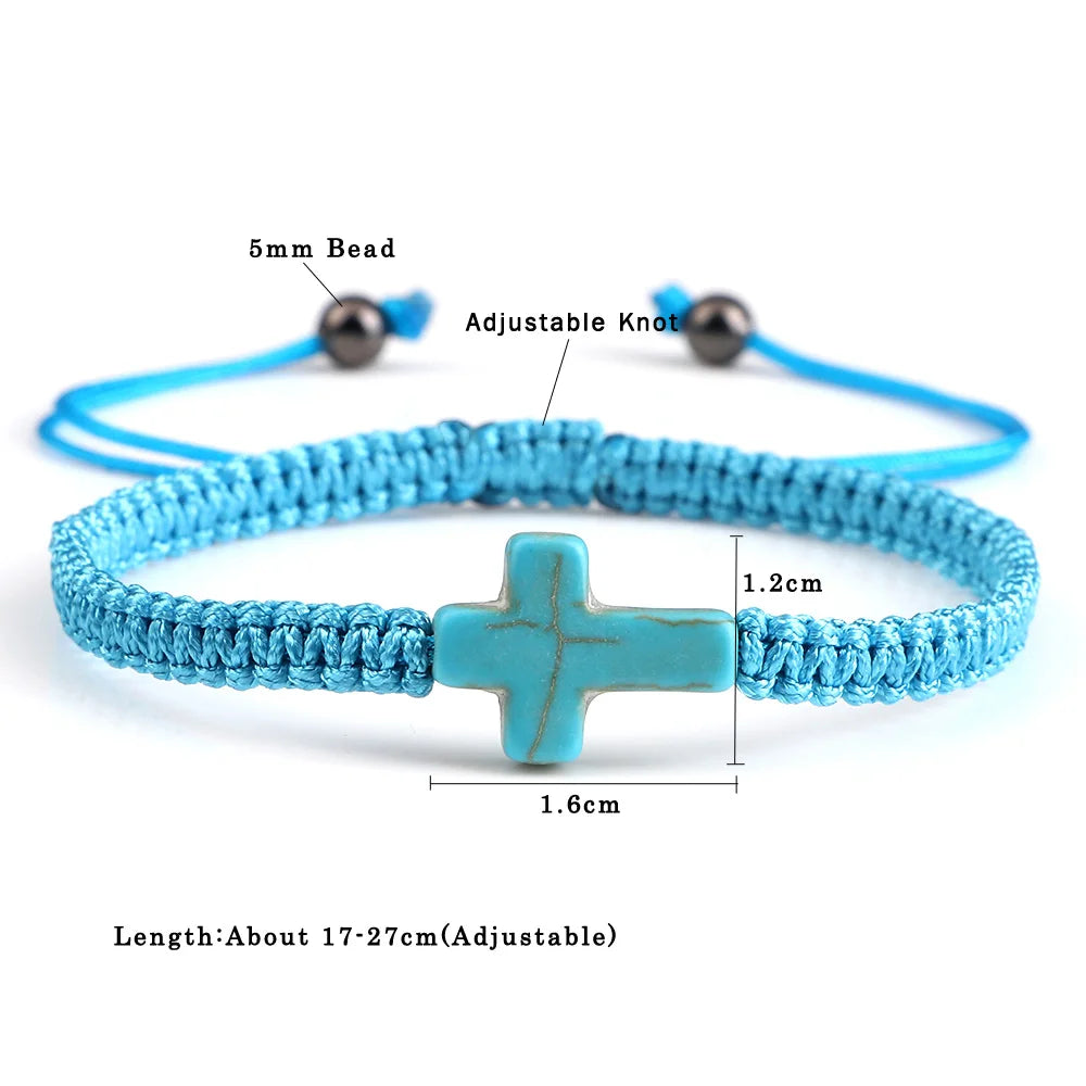 Hand Woven Jesus Cross Bracelet - Red & Black Braided Thread Lucky Couple Jewelry Gift for Men & Women