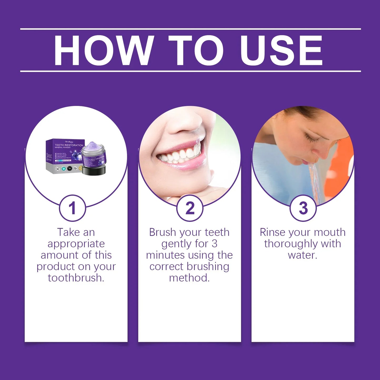 Purple Teeth Whitening Mineral Powder – Teeth Restoration, Stain Removal & Fresh Breath Oral Cleanser