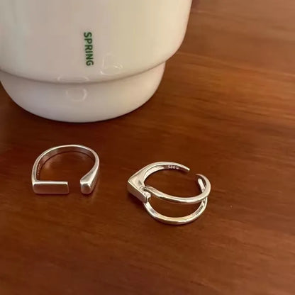 VENTFILLE 925 Sterling Silver Adjustable Ring – Vintage Hollow Line Punk Hip Hop Couple Jewelry
