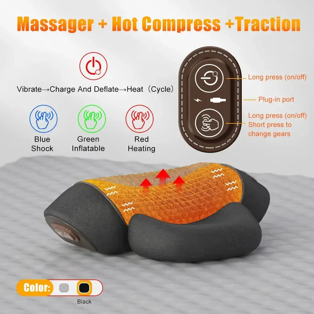 Electric Cervical Massage Pillow – Heated Vibration Neck Traction Memory Foam Support for Sleep & Spine Relaxation
