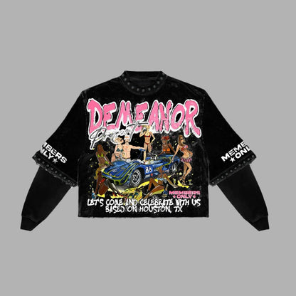 Women’s Harajuku Klein Stone Embroidery Crop Tee – Y2K Gothic Graphic, Cotton Loose Long Sleeve Hip Hop T-Shirt