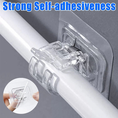 Self-Adhesive Adjustable Curtain Rod Hooks – Nail-Free Clamp Clips for Shower, Storage & Hanging Rails
