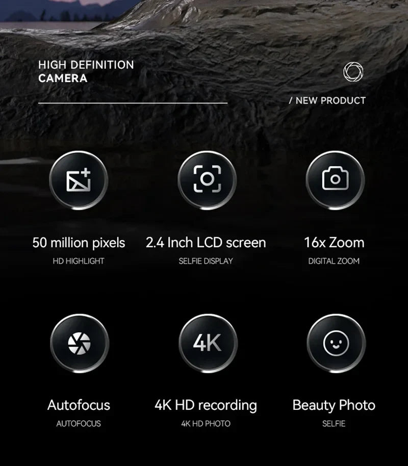 Xiaomi 4K Digital Camera – 50MP, 16X Zoom, Anti-Shake, Flash, Outdoor Student Video Recorder
