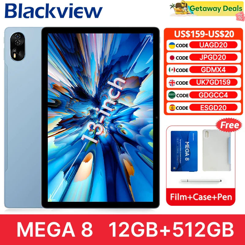 Blackview MEGA 8 Tablet – 13" FHD+ 90Hz Display, 11000mAh, Android 15, 50MP Camera, 4 Speakers, 4G Pad PC
