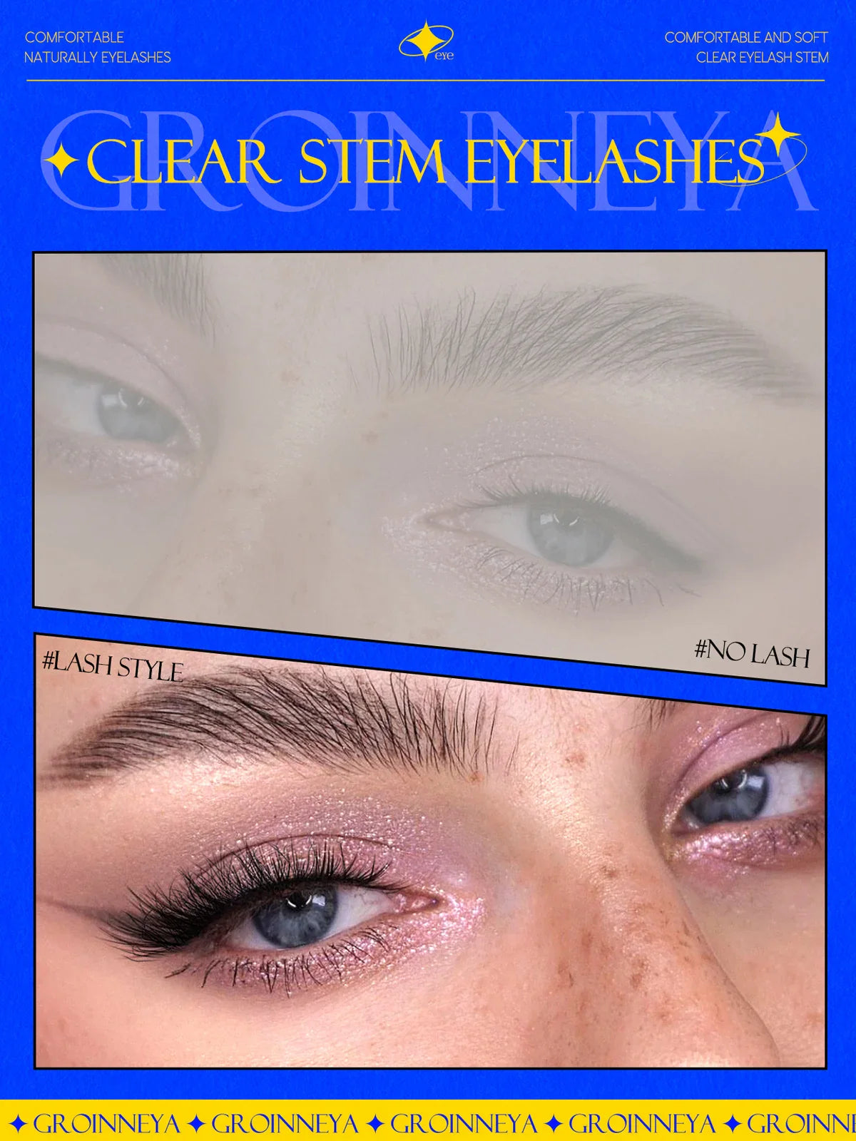 GROINNEYA Half Cat Eye Lashes – Soft Natural Clear Band, Faux Mink Wispy Lashes for Natural Makeup Look