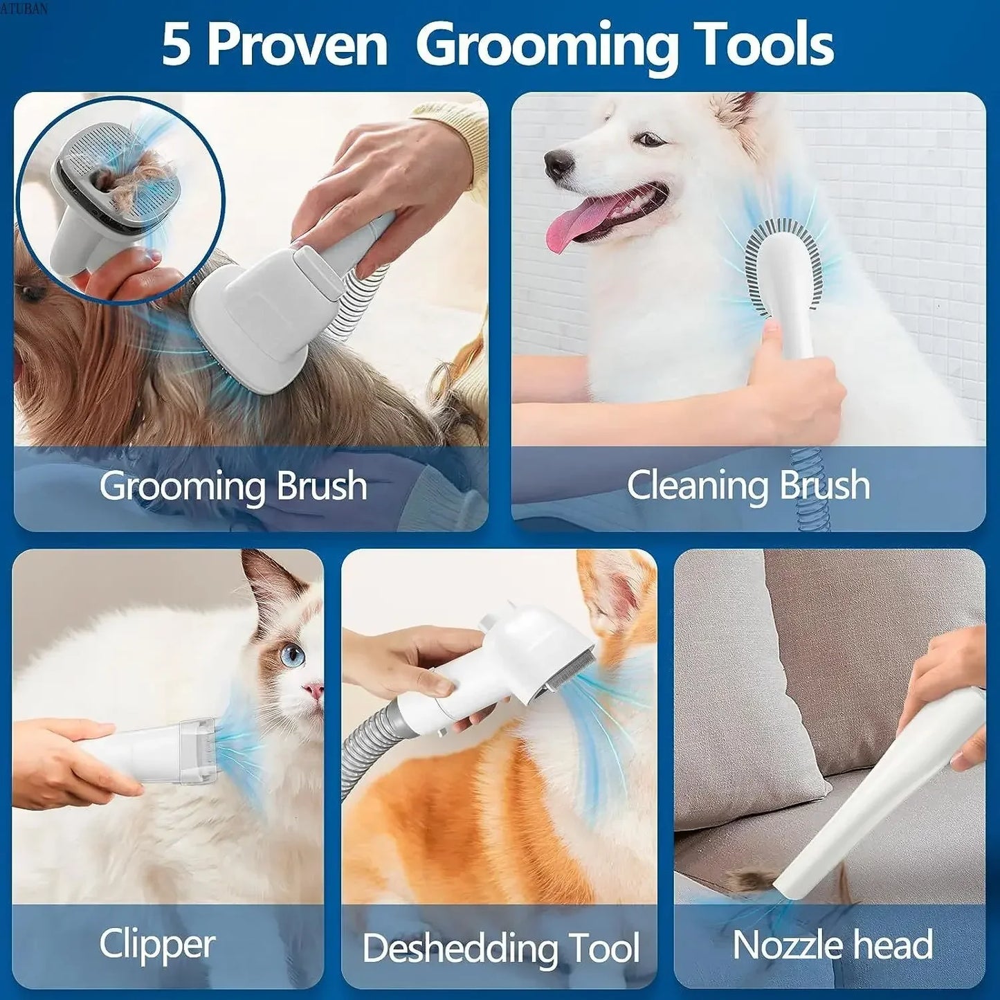 Dog Grooming Vacuum and Pet Grooming Kit – 2.3L Capacity Hair Dust Cup and Brush for Efficient Pet Hair Removal