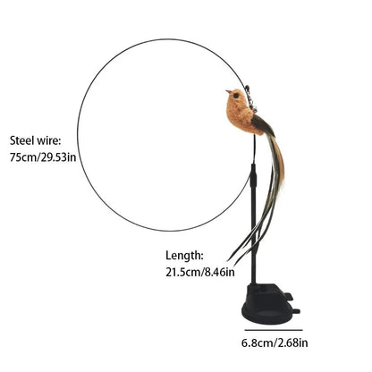 Upgraded Steel Wire Long Rod Feather Cat Teasing Stick: Epoxy Sucker, Self-Hi Cat Toy - No Harmful Ingredients