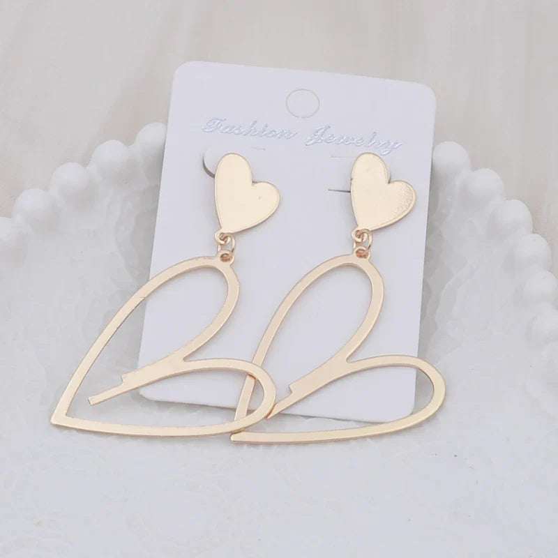 2024 Trendy Heart Dangle Earrings — Double-Layer Love Pendants for Women, Bohemian Hanging Ear Jewelry