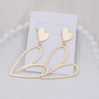 2024 Trendy Heart Dangle Earrings — Double-Layer Love Pendants for Women, Bohemian Hanging Ear Jewelry