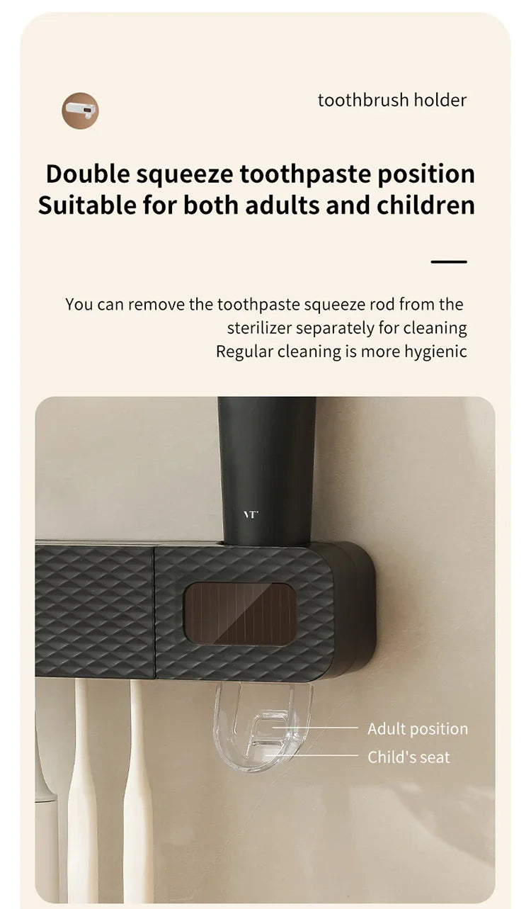 Smart Wall-Mounted Toothbrush Rack – 3-Slot Toothbrush Dryer with Toothpaste Dispenser for Home Use