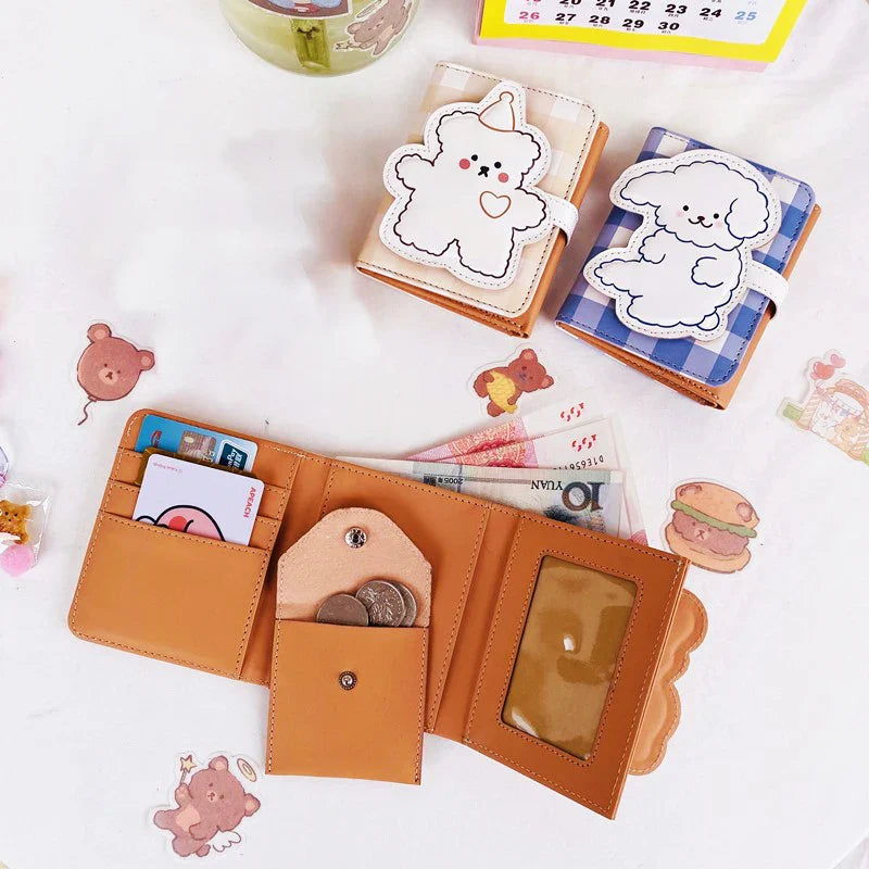 Cute Bear Women’s Wallet — Short Leather Coin Purse, Cartoon Card Holder, Three-Fold Clutch for Students