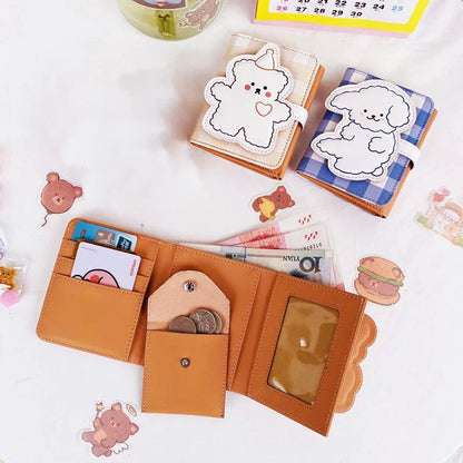 Cute Bear Women’s Wallet — Short Leather Coin Purse, Cartoon Card Holder, Three-Fold Clutch for Students
