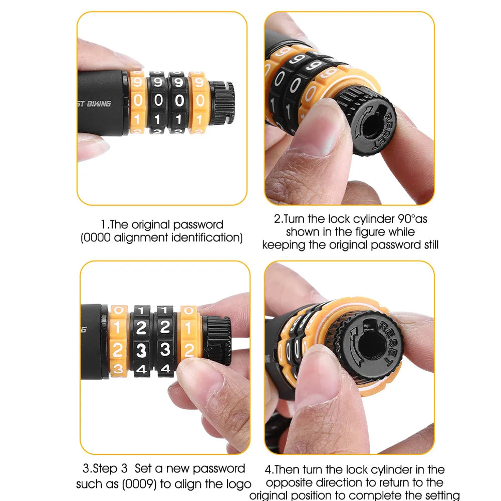 Ultimate Security: Bicycle Safety Lock with 4-Digit Combination - Anti-Theft Elasticity for Bike Helmets & Road Cycling Protection