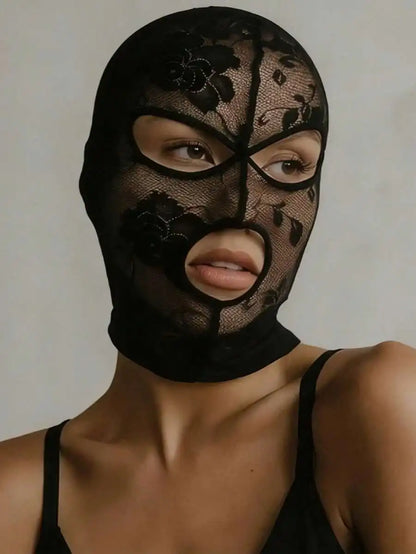 # Unisex Gothic Lace Mask - Venetian Full Face Black Mesh Headpiece