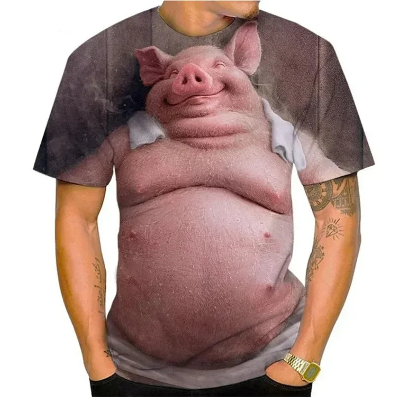 Men's Funny Pig Graphic T-Shirt - 3D Print Loose Fit Short Sleeve Summer Tee