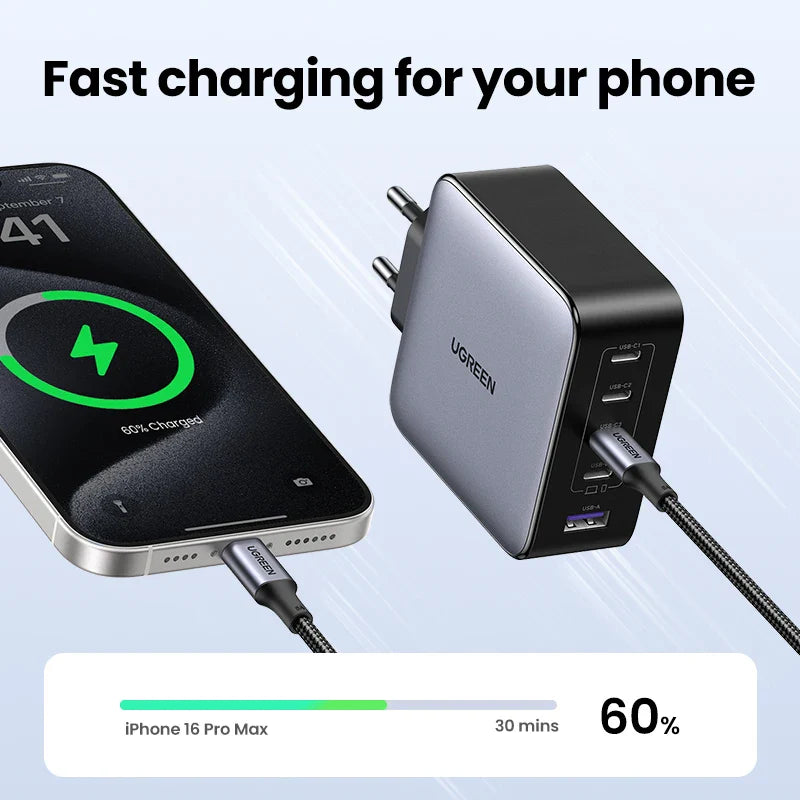 UGREEN 100W GaN 5-Port USB-C Charger – Fast Charger QC4.0/3.0 PPS for MacBook, Laptop, iPhone 16/15/14 Pro, Tablet