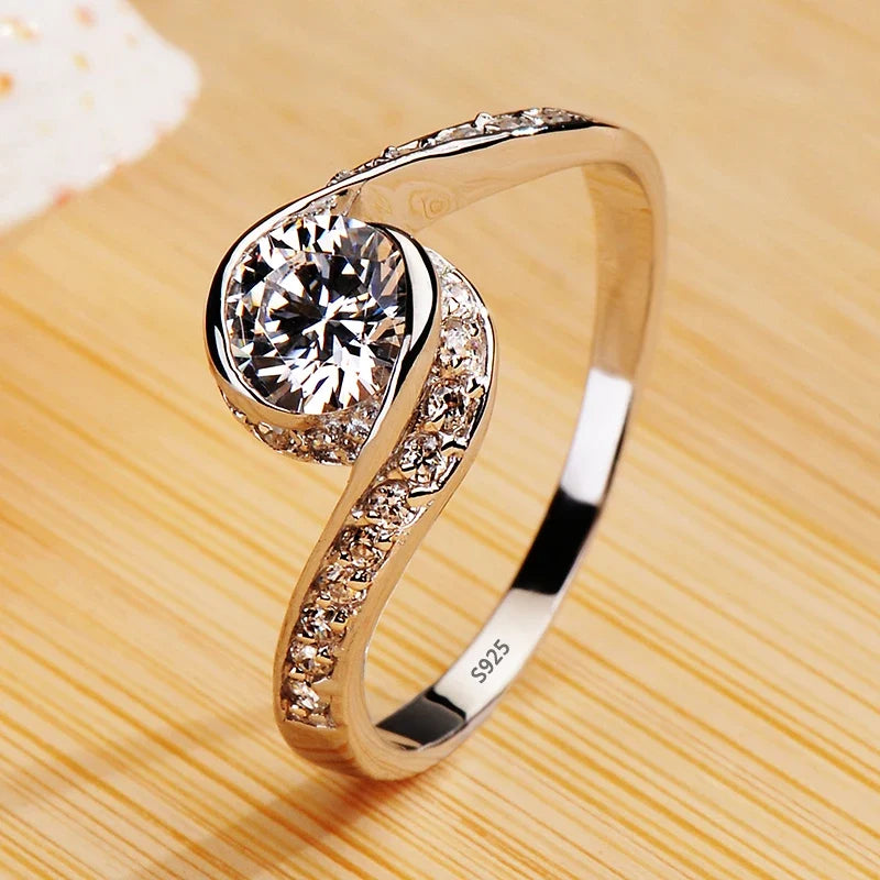 18K White Gold Color Solitaire Ring - 2 Carat Zirconia Diamond Style Wedding Band Luxury Jewelry for Women