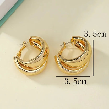 Gold Chunky Hoop Earrings for Women – Stainless Steel Double Ring Statement Jewelry