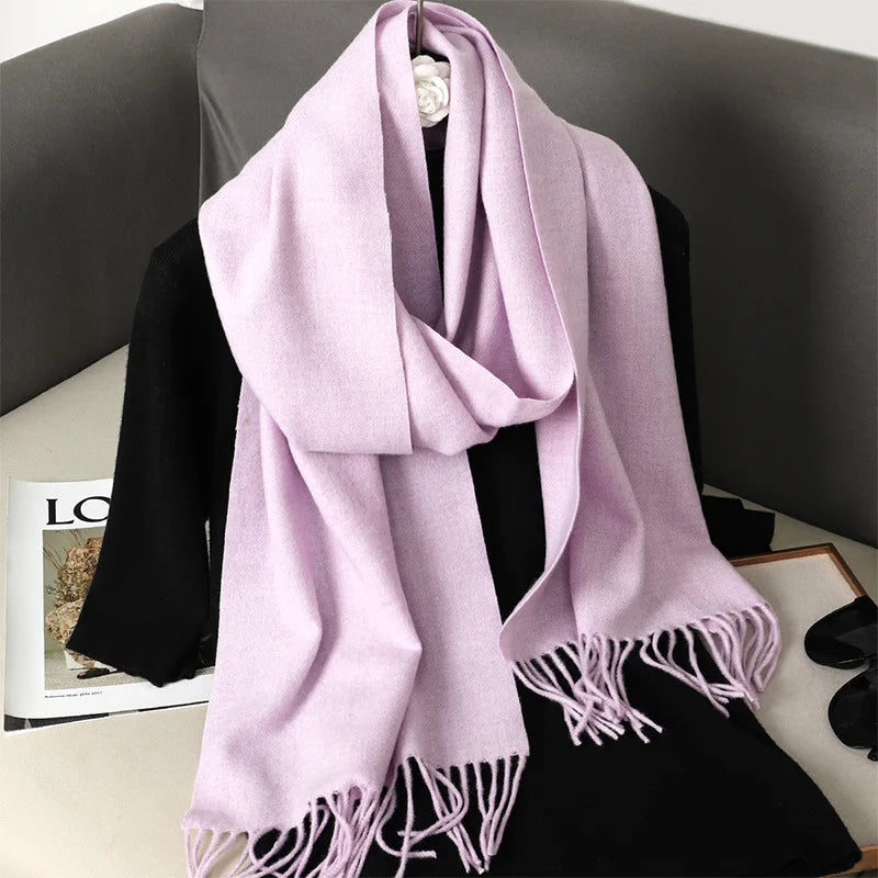 62-Color Solid Women’s Winter Scarf — Thick Warm Cashmere Pashmina Shawl with Tassels, Outdoor Luxury Wrap, Windproof Fashion Scarf