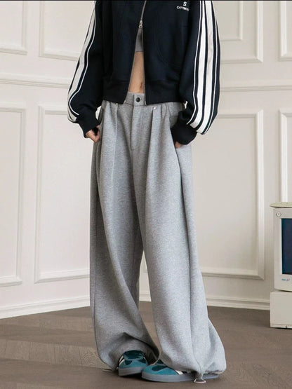 HOUZHOU Vintage Baggy Sweatpants for Women – Y2K Korean Wide-Leg Pants, Zipper Fly, Casual Streetwear, Autumn 2024 Loose Fit