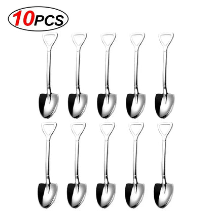 20/2x Stainless Steel Mini Shovel Spoons - Gold and Silver Coffee, Tea, Dessert, Ice Cream Scoops - Kitchen Tableware Set