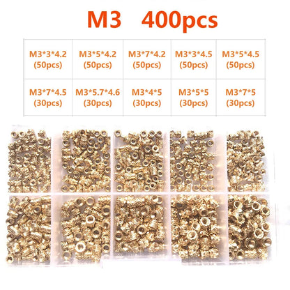Brass Insert Nut Set M2–M6 – Knurled Hot Melt Threaded Copper Nuts for 3D Printing & Injection Molding