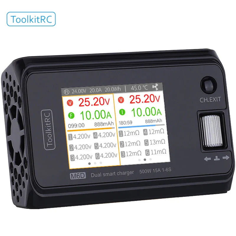 ToolkitRC M6D 500W 15A Dual Channel MINI Smart Charger Discharger for 1-6S LiPo Batteries with SC100 XT60 & Charging Board