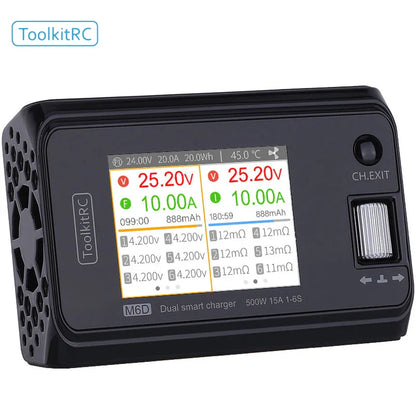 ToolkitRC M6D 500W 15A Dual Channel MINI Smart Charger Discharger for 1-6S LiPo Batteries with SC100 XT60 & Charging Board