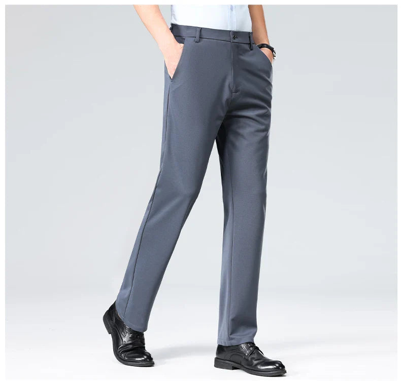 Men's Summer & Autumn Dress Pants – Thin Formal Work Trousers | Business Casual Black & Wine Red Long Pants