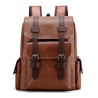 Men’s PU Leather Backpack - Large Laptop Bag Casual School Travel Backpack for Teen Boys