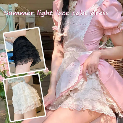 Black White Pleated Safety Shorts - Cute Lolita Vintage Ruffle Princess Underwear for Women & Girls