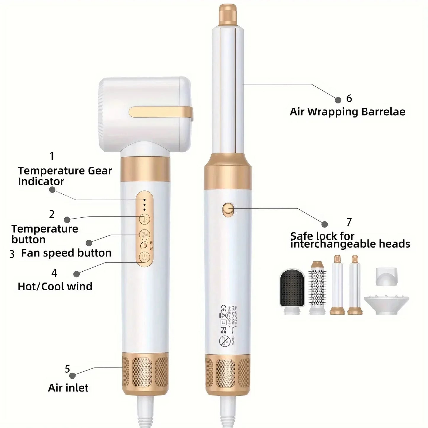 7 in 1 Professional Hair Dryer Set – High-Speed Brushless Motor, Negative Ion Curler, Straightener & Hot Comb