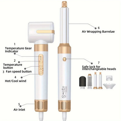 7 in 1 Professional Hair Dryer Set – High-Speed Brushless Motor, Negative Ion Curler, Straightener & Hot Comb