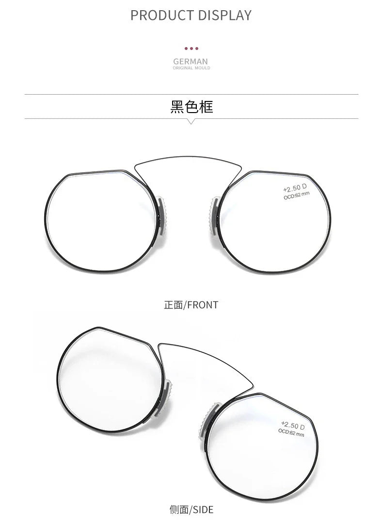 Clip-On Nose Reading Glasses – Anti-Blue Light Presbyopic Eyewear for Men & Women, 1.5 Magnification