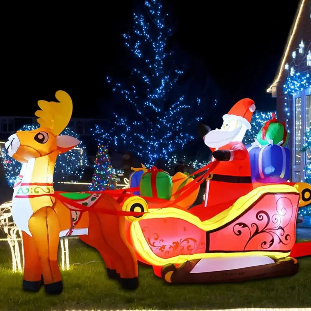2.1M Inflatable Christmas Decoration – Santa Claus Riding Sled with Reindeer for Indoor & Outdoor Garden and Party Decor