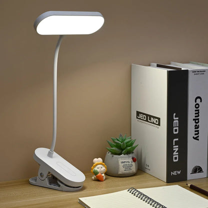 Clip-On LED Desk Lamp – Portable Book Light with Stepless Dimming, 1200mAh Eye Protection for Reading & Study
