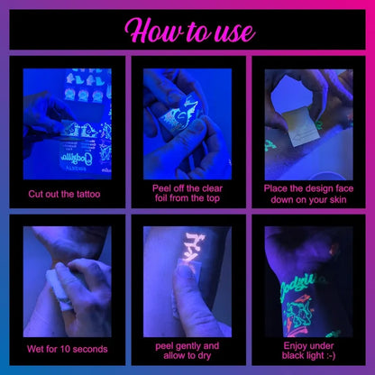 UV Glow Kpop Demon Hunters Temporary Tattoos — Rumi & Jinu Fluorescent Face & Body Art, Blacklight Party Cosplay Stickers for Fans